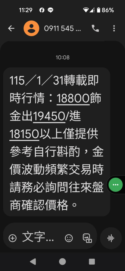 1-31 黃金報價 19450